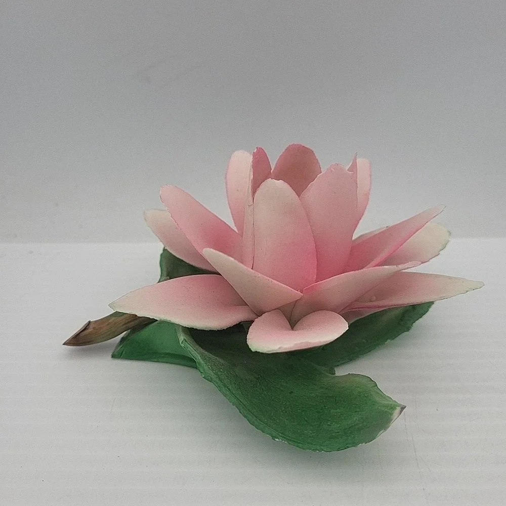 Vintage Capodimonte Porcelain Pink‎ Rose Flower Tapered Candle Holder Italy
